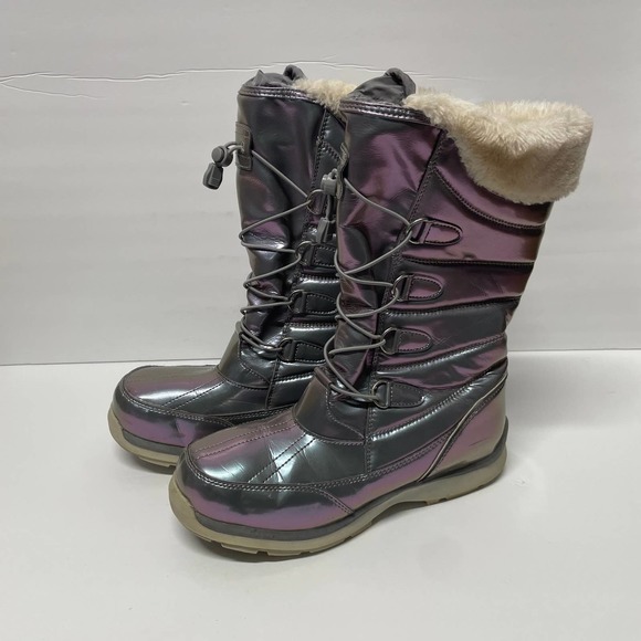 Lands' End Shoes Lands End Metallic Silver Rainbow Shine Faux Fur